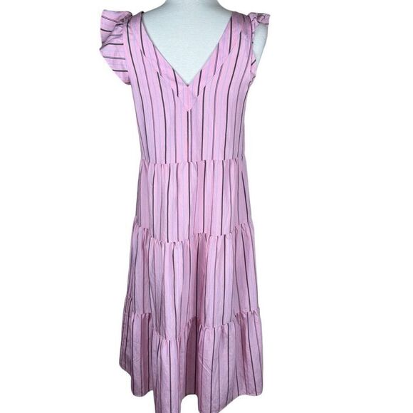 New Loft Pink Striped Sleeveless A Line Midi Dress Size XS Lightweight Relaxed - Picture 5 of 9